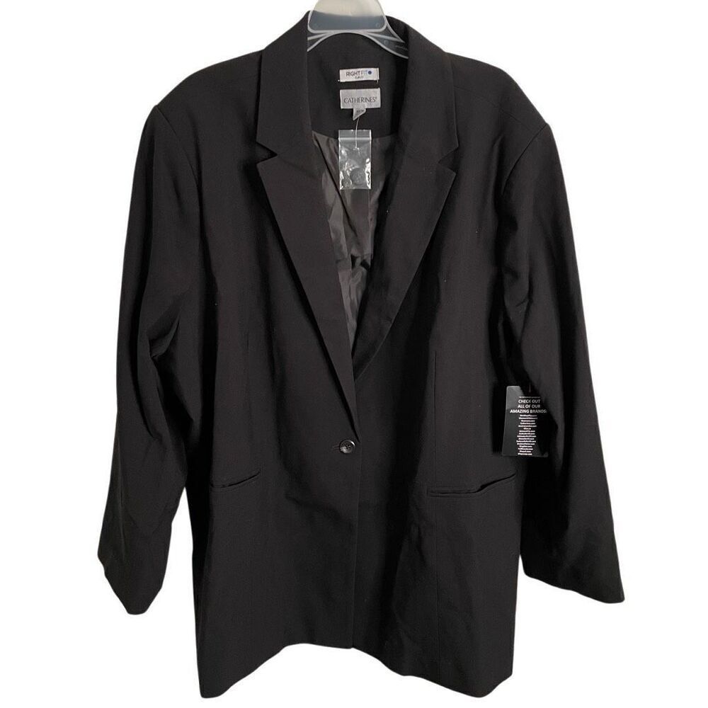 Catherine’s Womens Right Fit Curvy Blue Dot Blazer 32w Black Single Breast Lined